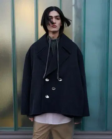 T/SEHNE double layered pea coat black