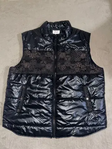 4L 화조풍월 큰 꽃 가문 다운 베스트 자수 블랙 다운 베스트