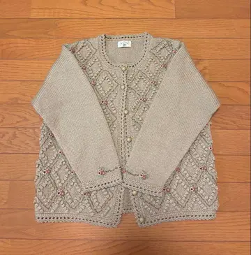 장미 자수 니트 가디건 베이지 M