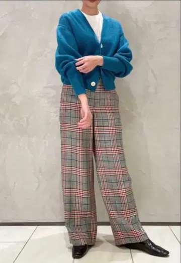 CABAN 캐 레이온 체크 세미 와이드 팬츠 S