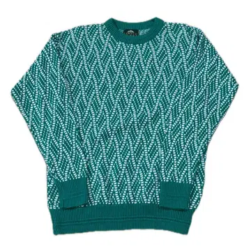 JANTZEN 그린 x 화이트 뜨개질 니트 XL 상당