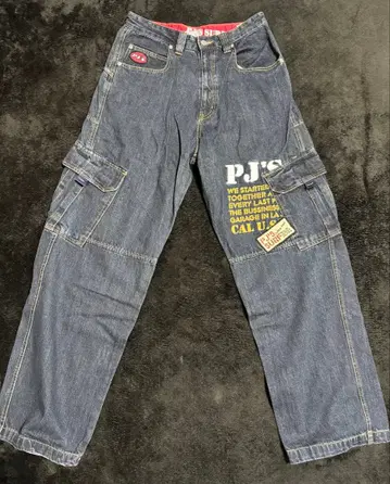 PJS SURF 와이드 데님 카고 팬츠