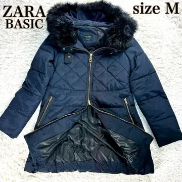 [ 새상품급 ] 자라 베이직 다운 코트 M 네이비 A라인 후드