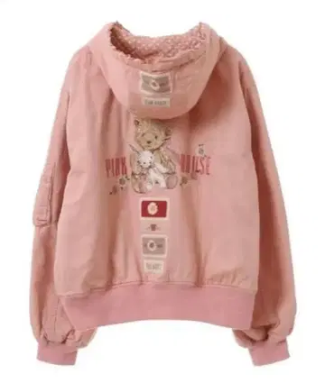 핑크하우스 테디베어 토끼 히나기쿠 론도 자수 후드 블루종