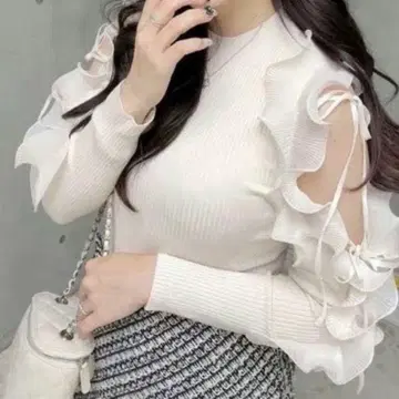 SNIDEL 플리츠 프릴 도킹 니트 풀오버 스나이델