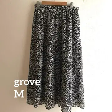 grove 플레어 롱 스커트 블랙 올 패턴 M