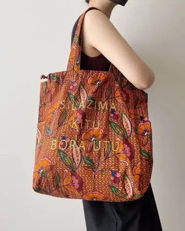 니코앤드 오리지널 프린트 자수 복조리 토트백 오렌지 브라운 꽃