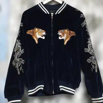 호랑이 자수 네이비 벨벳 스카잔