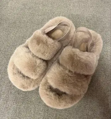 시마무라 베이지 퍼 샌들 39 통굽 퍼