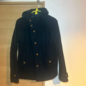 블랙 더플 코트 후드 부착