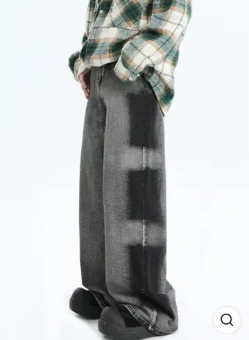 Multiside line wash wide straight 데님 팬츠