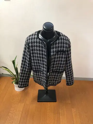 체크 무늬 노카라 자켓 구제 의류