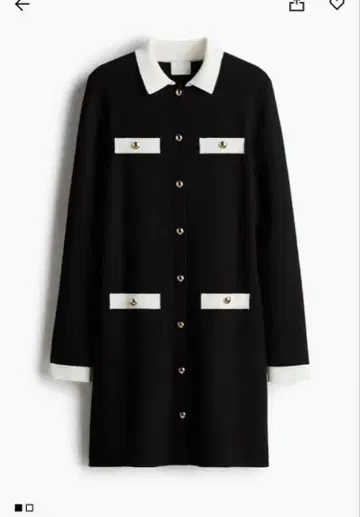 새상품급 H&M 니트 미니 원피스 S 블랙 x 화이트 바이컬러