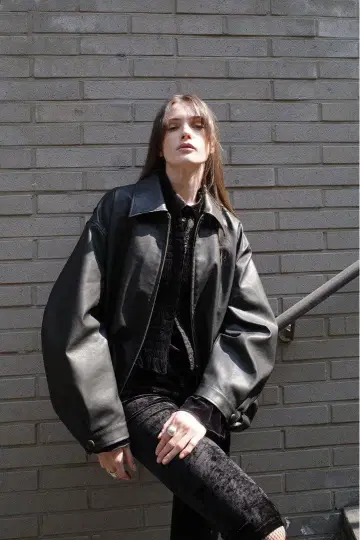 CLANE FAKE LEATHER BALLOON JACKET