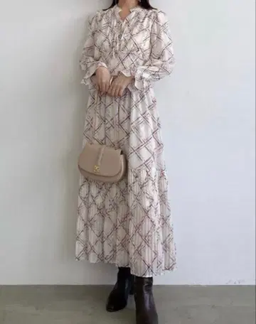 SNIDEL 플리츠 체크 롱 원피스