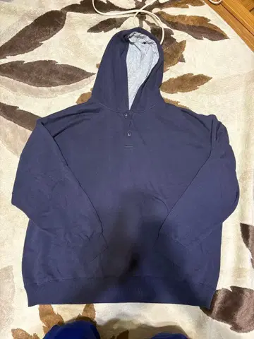 네이비 후드 부착 오버 사이즈 후드티