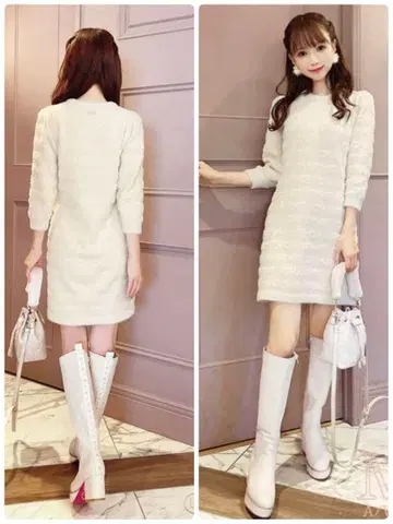 미셸 마카롱 샤기 로고 니트 원피스