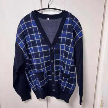 네이비 계열 체크 V넥 가디건 M 사이즈