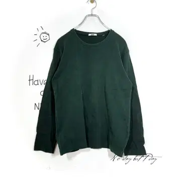 유니클로 긴팔 T셔츠 크루넥 M 사이즈 그린 노움코어 코튼