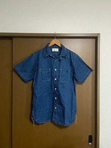 SUGAR CANE 네이비 스트라이프 반팔 셔츠 L