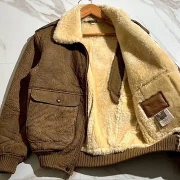 무스탕 코트 보아 양가죽 플라이트 자켓 카멜 L 상당 빈티지