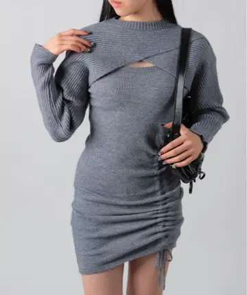 그레이 크로스 디자인 미니 원피스