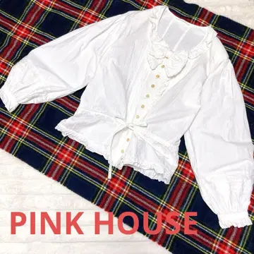 레어 핑크하우스 프릴 블라우스 긴팔 화이트