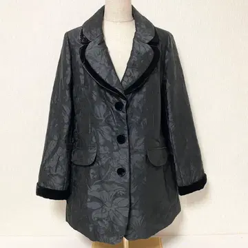 수입 로사 꽃무늬 나일론 벨벳 코트 얇은 소재 블랙 44 새상품급