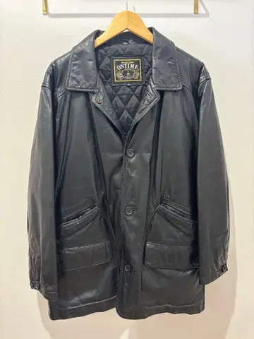 ONTIME 블랙 가죽 코트 카 코트 자켓 충전솜 퀼팅