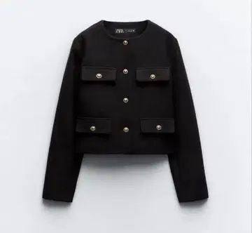 [ ZARA ] 골드버튼 노카라 트위드 자켓