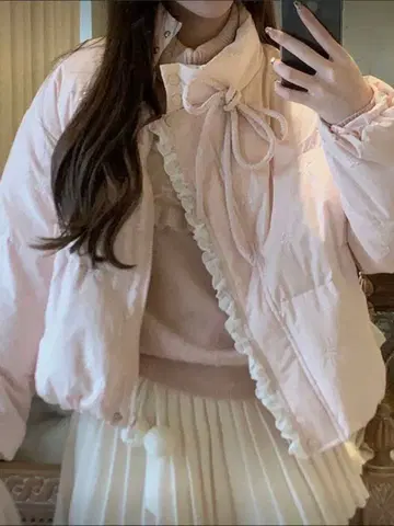 핑크 리본 여성용 다운 자켓