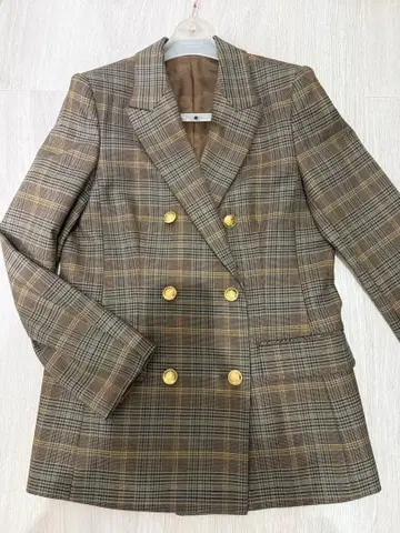 ANAYI 체크 무늬 더블 브레스트 자켓 36 S