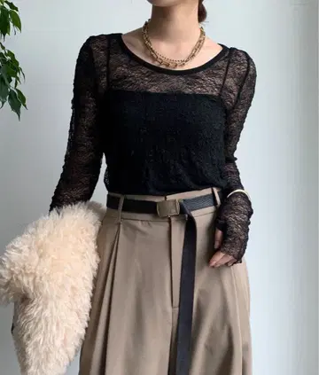 DOUDOU 레이스 롱 슬리브 상의