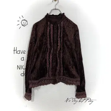 스타일 오퍼레이션 벨로아 느낌 긴팔 블라우스(M) 프릴 레이스 브라운