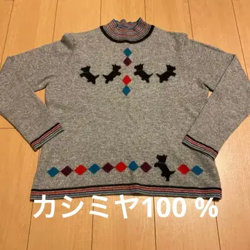 요크셔테리어 자수 터틀넥 캐시미어 100% 니트