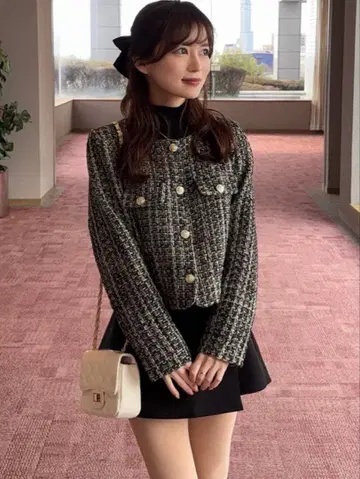 GRL 라메 트위드 체크 무늬 숏 기장 자켓[gn421]