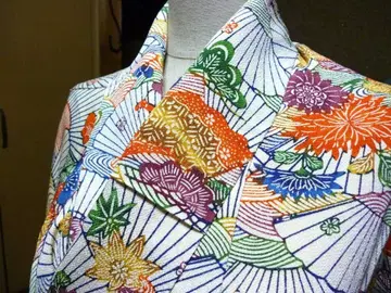 기모노 일본풍 패턴 부채 소나무 단풍 기장 151cm 크레이프 원단