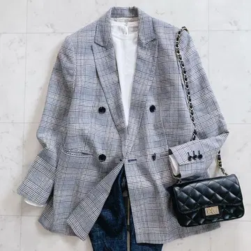 컨디션 최상 투모로우랜드 블루 윈도우페인 더블 브레스트 자켓