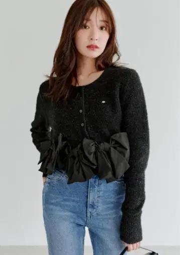 SNIDEL 니트 스웨터 리본 모티브 가디건 여성용