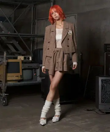 ACLENT 브라운 체크 스커트 셋업 M 사이즈