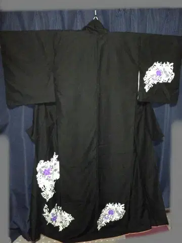 기모노 블랙 꽃무늬 호몬기 여성용 워셔블