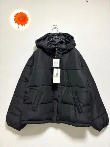 M 새상품 택 포함 miumann H 코트 충전솜 후드 블랙 밑단 조임