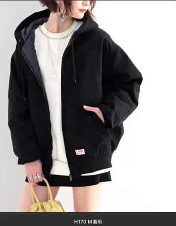 자바 안감 퀼팅 코튼 후드 부착 블루종 [ M ] 오버 사이즈 블랙