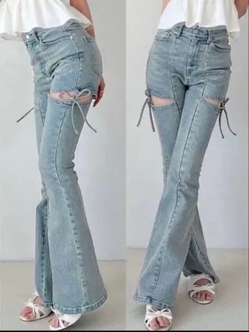 RESEXXY 컷 아웃 리본 데님 팬츠