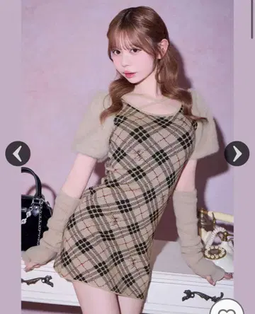 미셸 마카롱 퍼 슬리브 체크 원피스