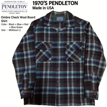 기적의 블랙 x 파랑 70S 펜들턴 USA제 옴브레 체크 울 보드 셔츠