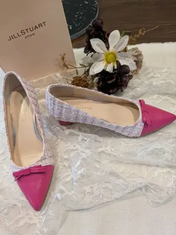 질 스튜어트 핑크 트위드 하이힐