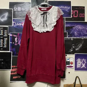 Ank Rouge 버건디 레이스 옷깃 원피스