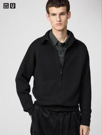 유니클로 U 더블 페이스 풀 집업 후드티 블랙 UNIQLO U M