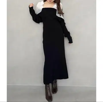 MERCURYDUO 2WAY 숄더 리본 머메이드 니트 원피스